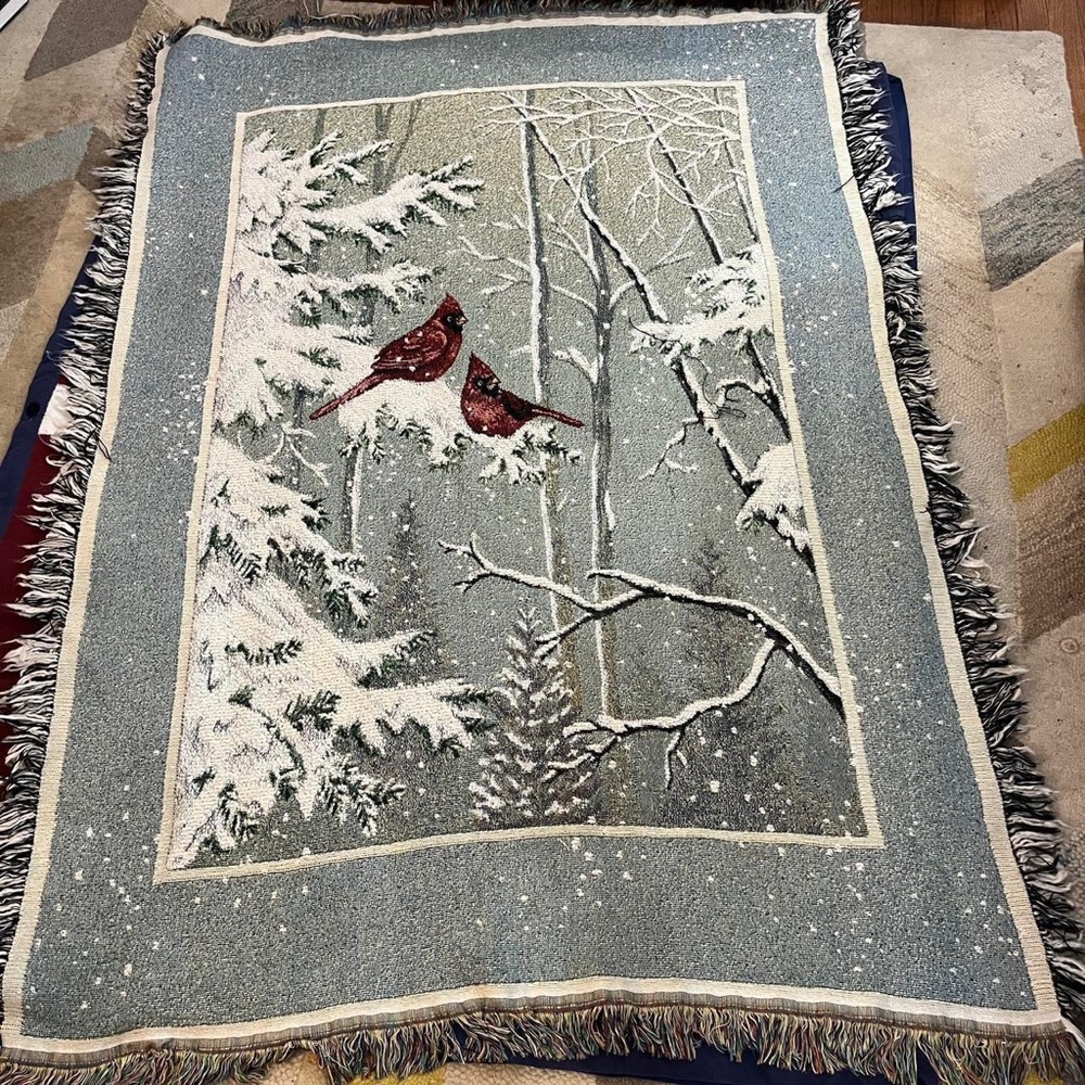 Manual Woodworkers & Weavers Cardinal birds Tapestry throw blanket winter snow